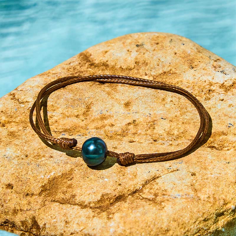 Tahitian Black Pearl Healing Bracelet on Wax Rope 14-19cm
