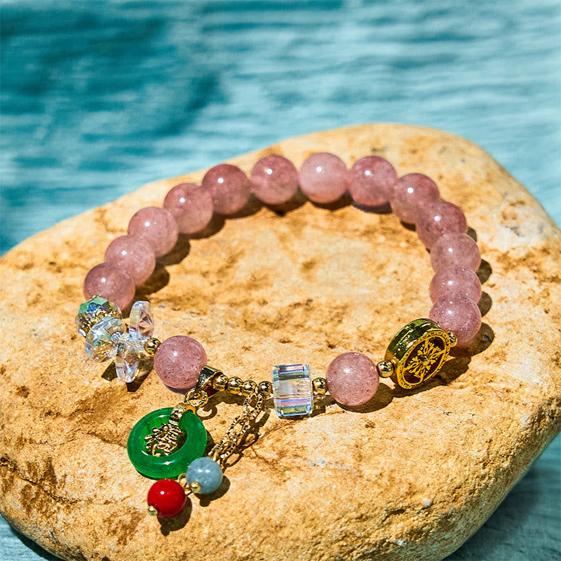 8mm Strawberry Quartz Jade Fu Charm Healing Bracelet