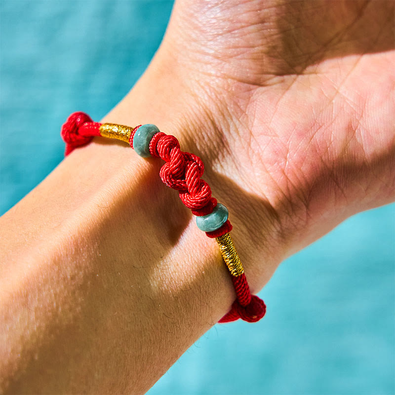 8mm Red String Jade Luck Fortune Knot Bracelet for Couples
