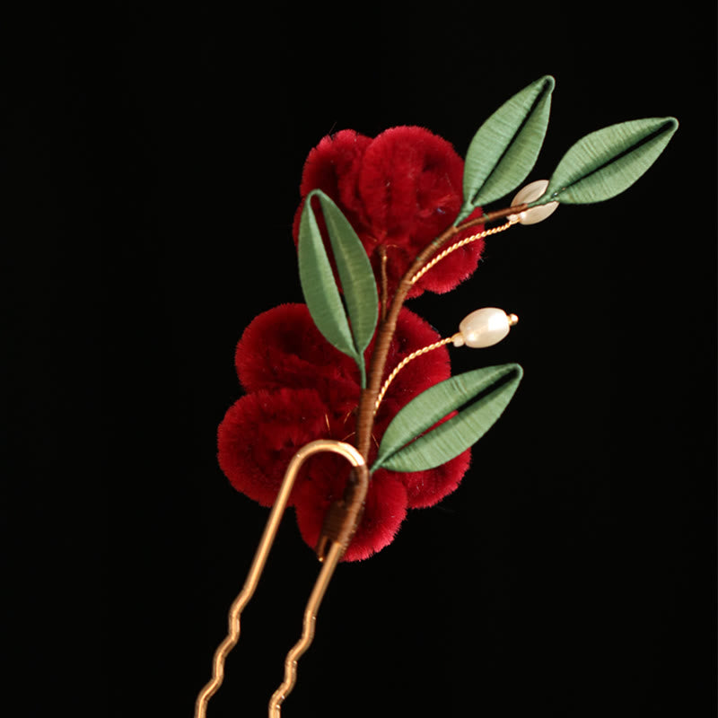Red Flower Blue Butterfly Chinese Hairpin | Symbolic Hairpin