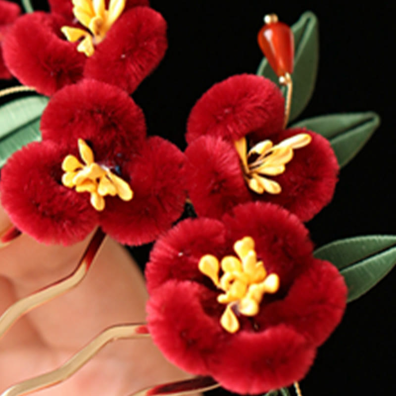 Red Flower Blue Butterfly Chinese Hairpin | Symbolic Hairpin