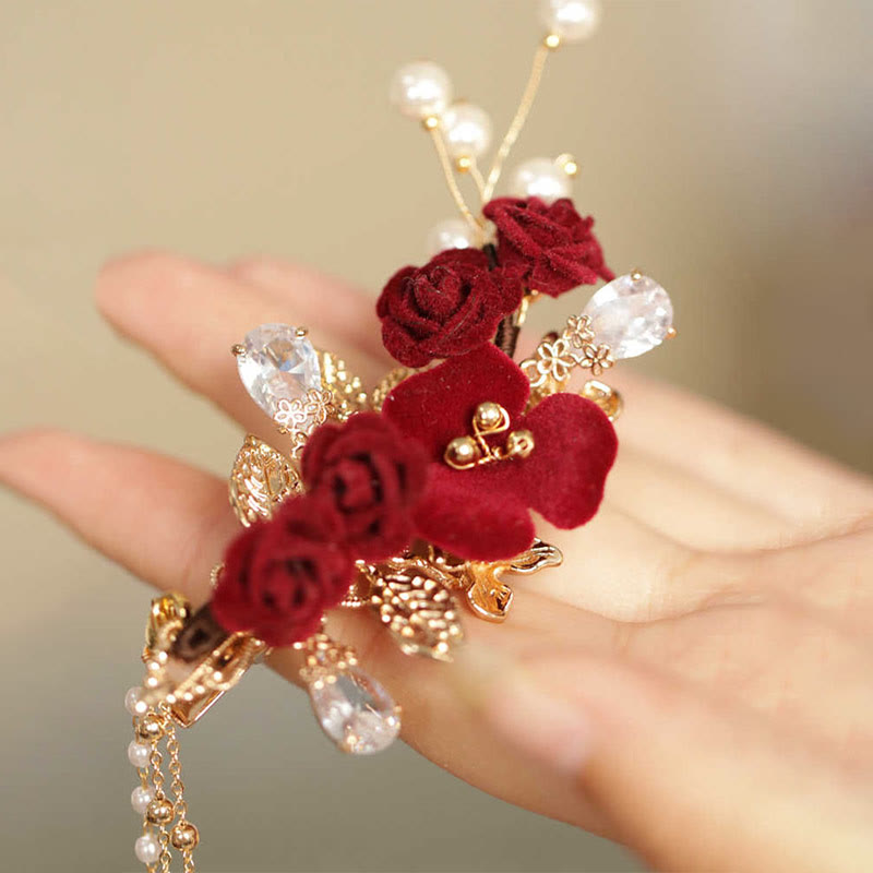Red Camellia Tassel Chinese Hair Clip | Retro Style Hairpin