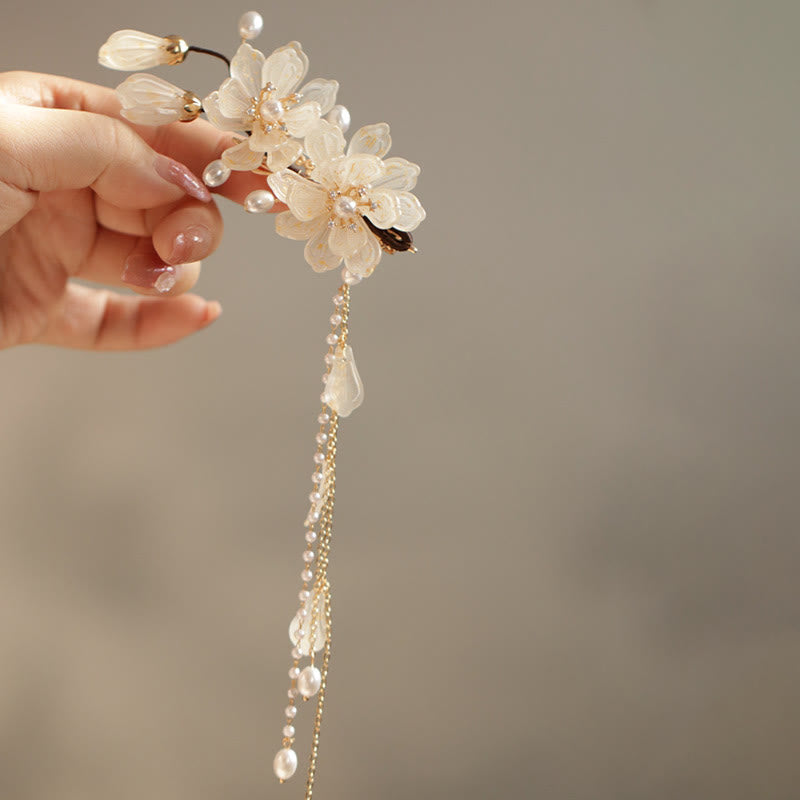 Traditional Chinese Magnolia Tassel Hair Clip Elegant Jewelry