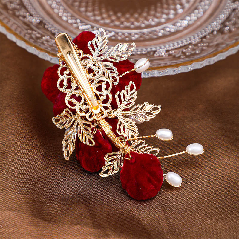 Red Camellia Vintage Chinese Hair Clip | Healing Sounds