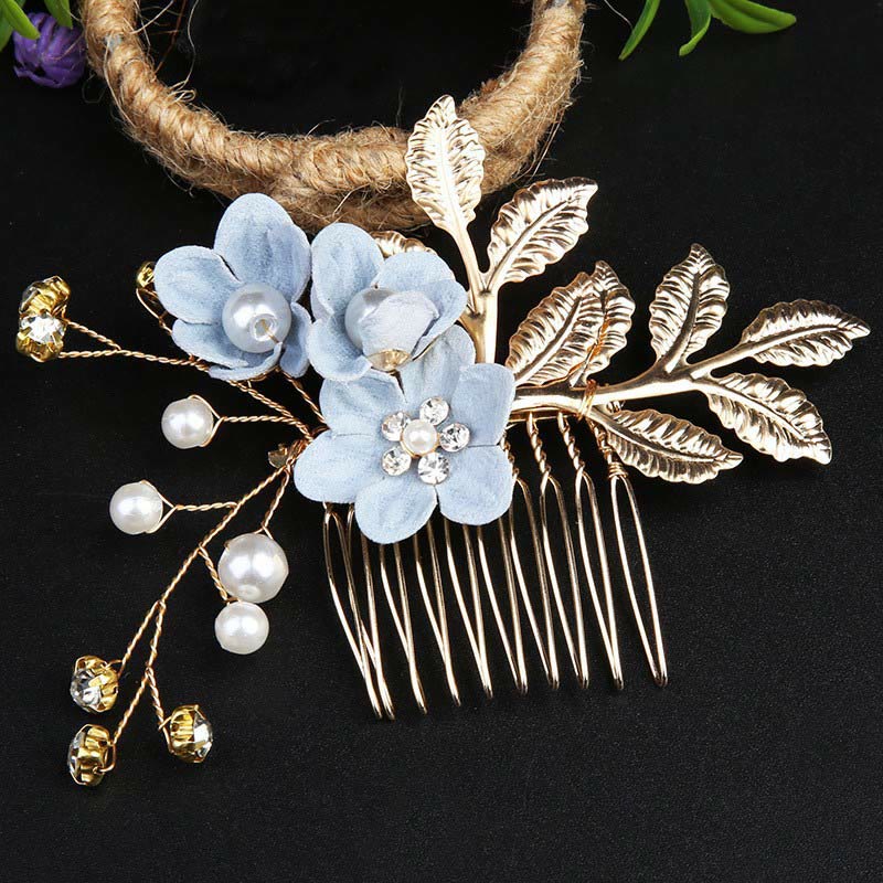 Golden Leaf Flower Pearl Chinese Hairpin Set - 4Pcs Elegant Comb