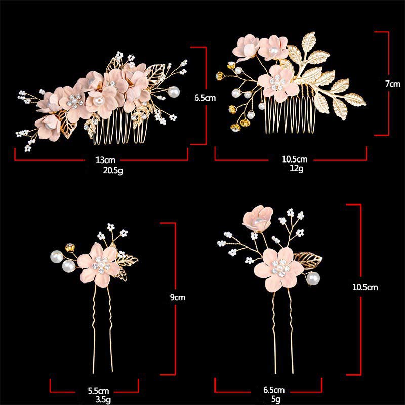 Golden Leaf Flower Pearl Chinese Hairpin Set - 4Pcs Elegant Comb