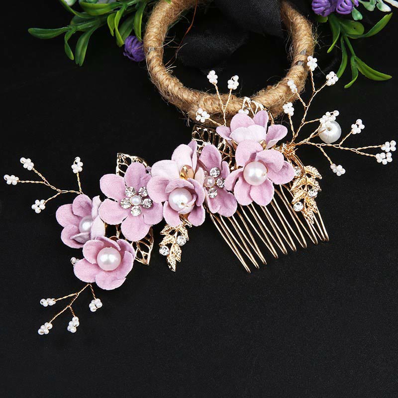 Golden Leaf Flower Pearl Chinese Hairpin Set - 4Pcs Elegant Comb