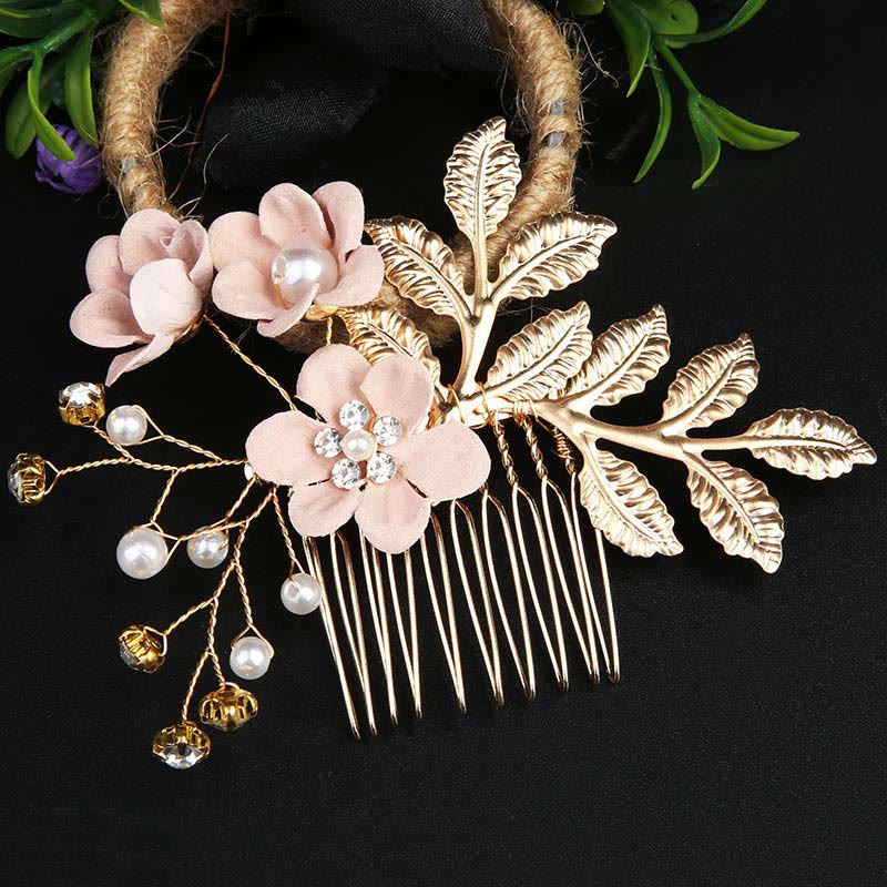 Golden Leaf Flower Pearl Chinese Hairpin Set - 4Pcs Elegant Comb