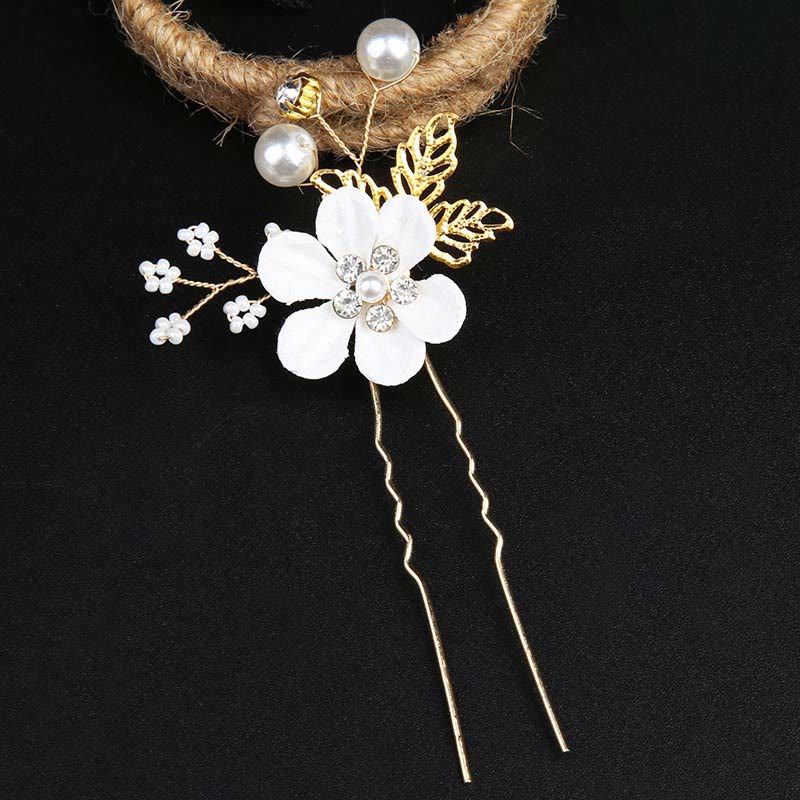 Golden Leaf Flower Pearl Chinese Hairpin Set - 4Pcs Elegant Comb