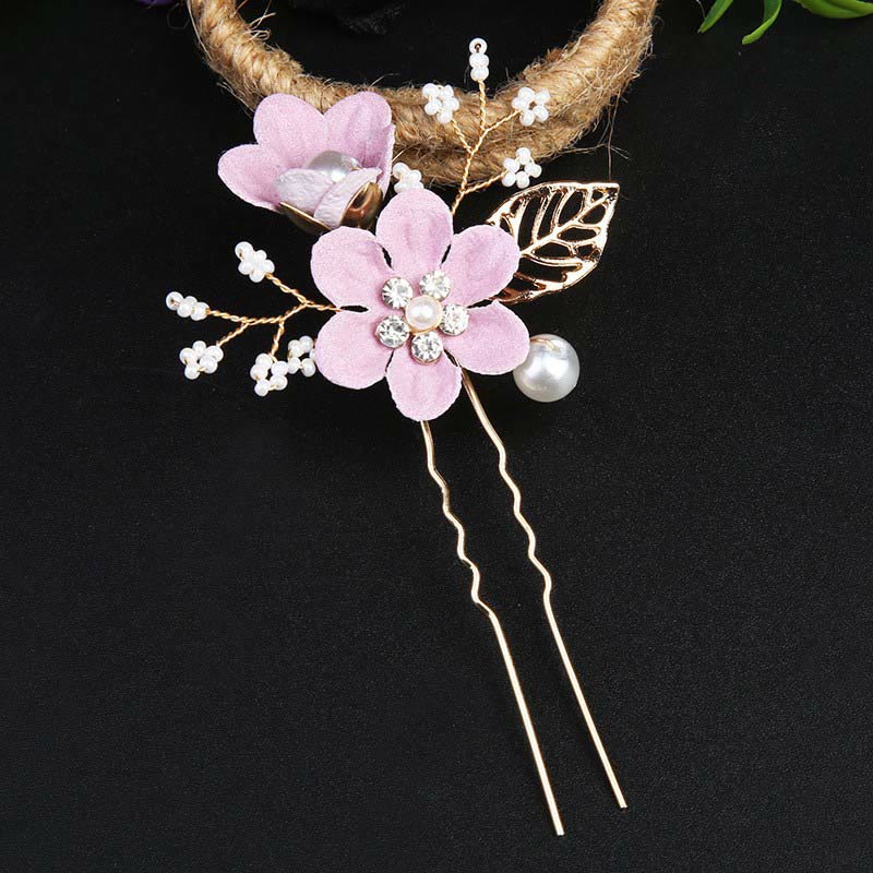 Golden Leaf Flower Pearl Chinese Hairpin Set - 4Pcs Elegant Comb