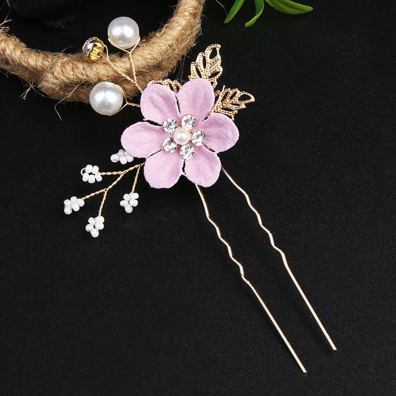 Golden Leaf Flower Pearl Chinese Hairpin Set - 4Pcs Elegant Comb