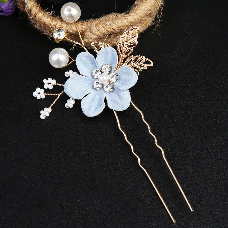Golden Leaf Flower Pearl Chinese Hairpin Set - 4Pcs Elegant Comb