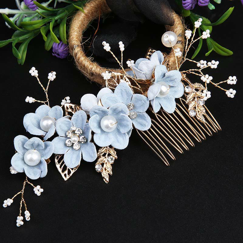 Golden Leaf Flower Pearl Chinese Hairpin Set - 4Pcs Elegant Comb