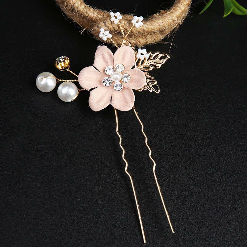 Golden Leaf Flower Pearl Chinese Hairpin Set - 4Pcs Elegant Comb