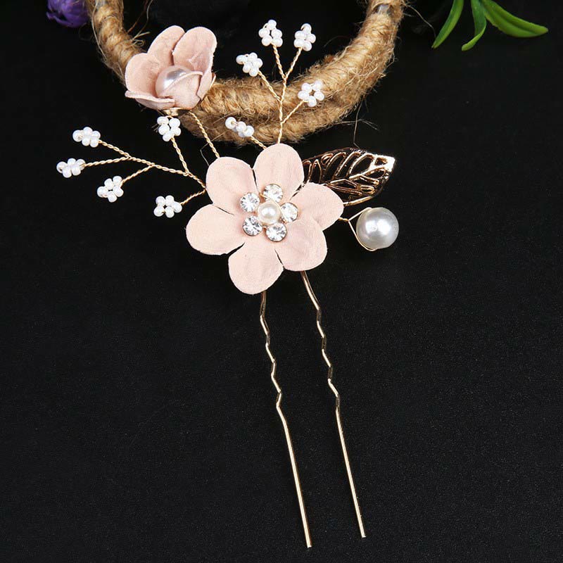 Golden Leaf Flower Pearl Chinese Hairpin Set - 4Pcs Elegant Comb
