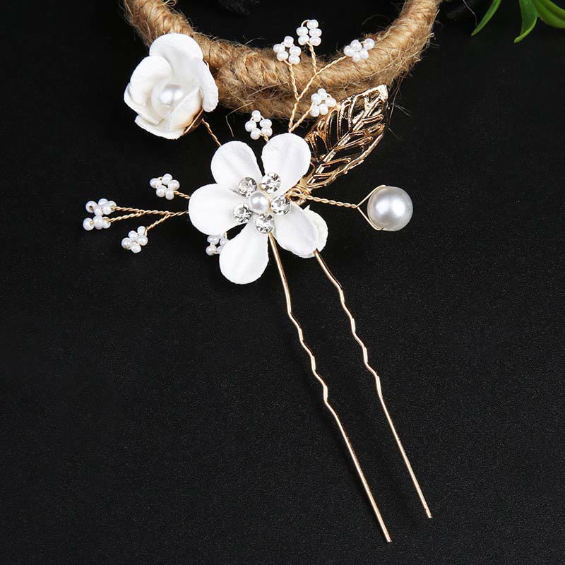 Golden Leaf Flower Pearl Chinese Hairpin Set - 4Pcs Elegant Comb
