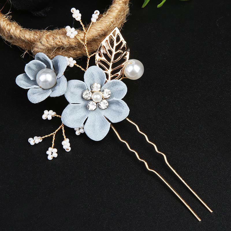 Golden Leaf Flower Pearl Chinese Hairpin Set - 4Pcs Elegant Comb