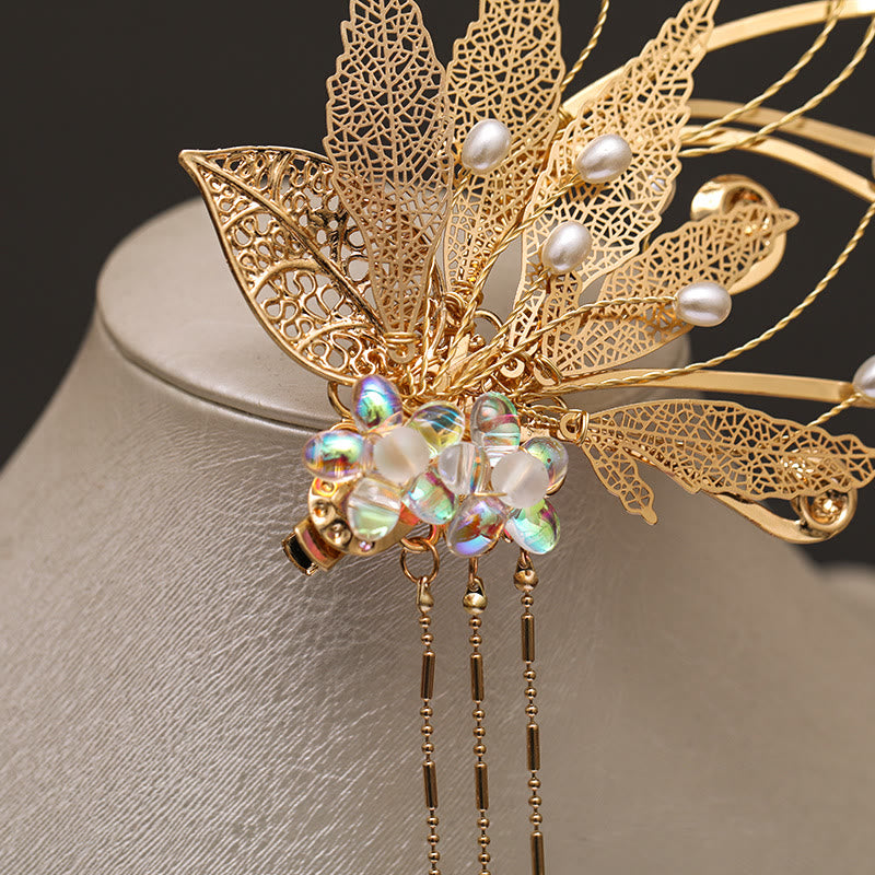 Traditional Chinese Gold Leaf Flower Tassel Hair Clip