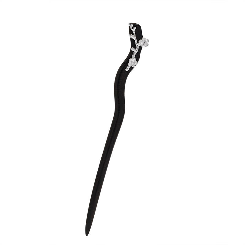 Ebony Plum Blossom Chinese Hairpin 925 Sterling Silver Classic