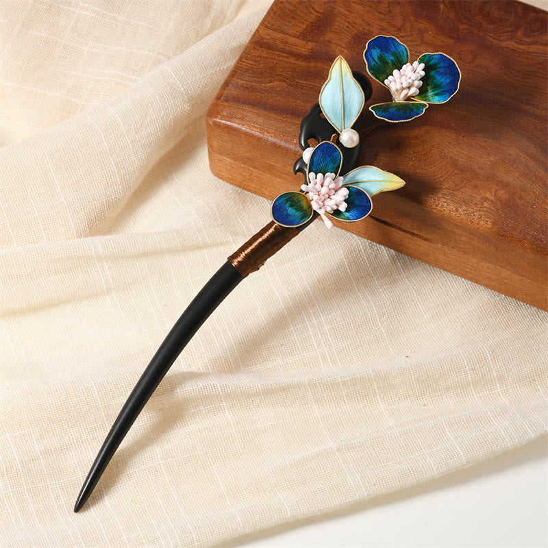 Ebony Wood Butterfly Pearl Hairpin | Chinese Traditional Elegance