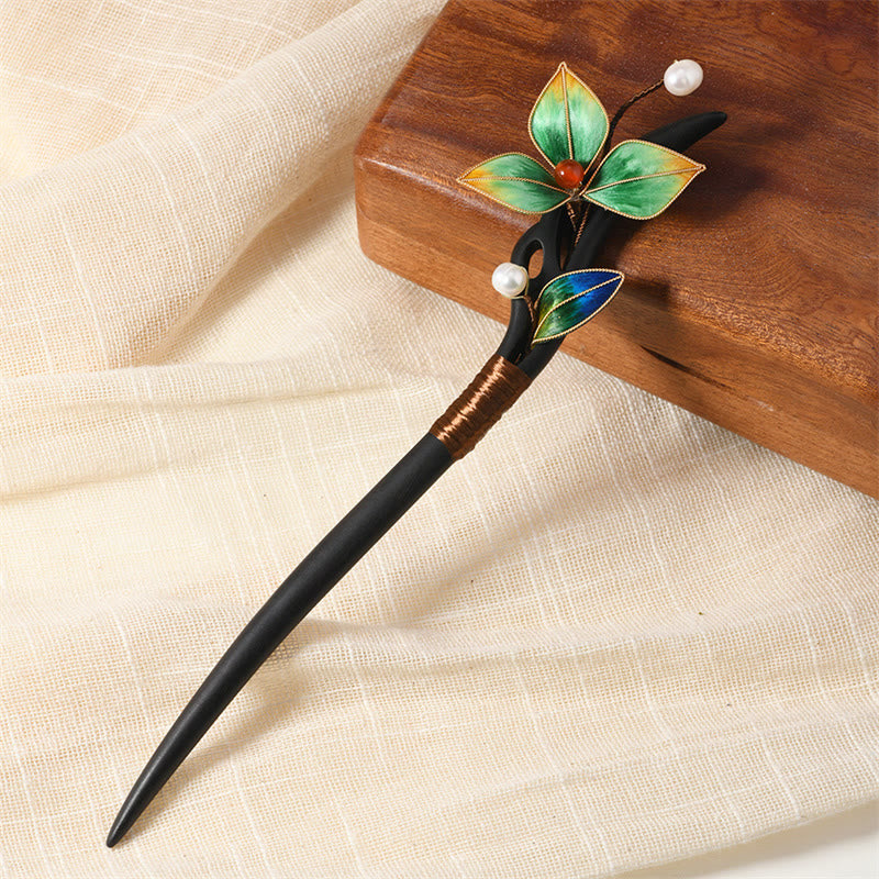 Ebony Wood Butterfly Pearl Hairpin | Chinese Traditional Elegance