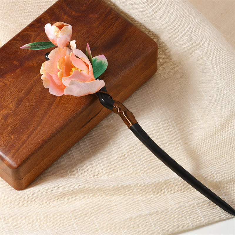 Ebony Wood Butterfly Pearl Hairpin | Chinese Traditional Elegance