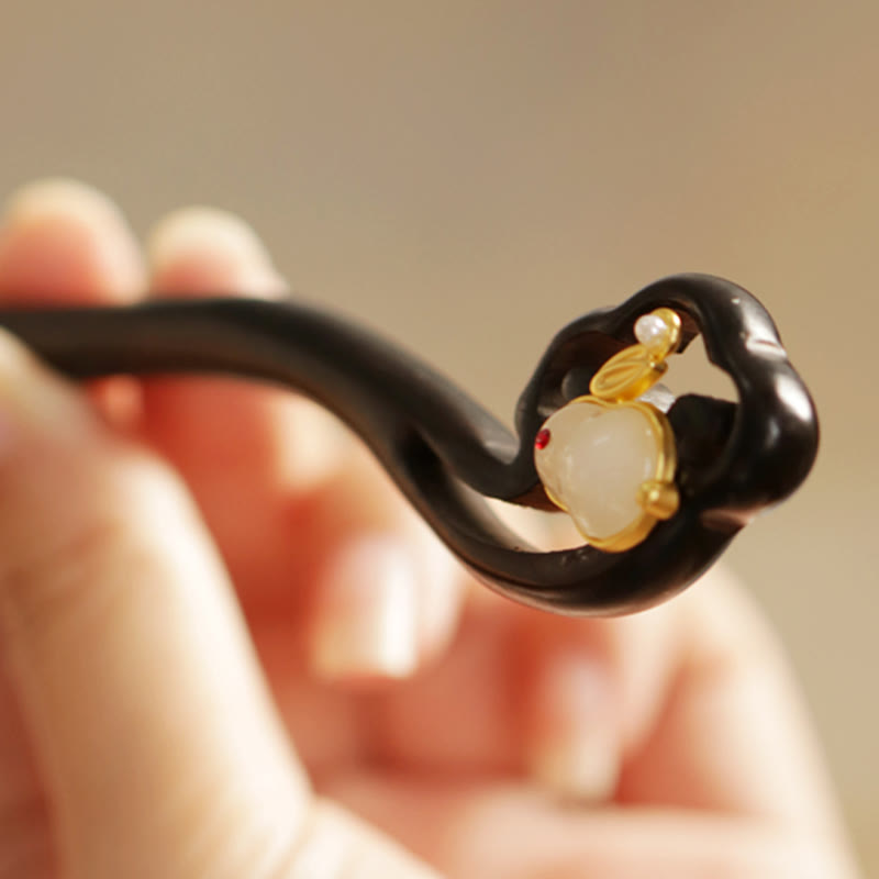 Sandalwood Rabbit Hairpin | Auspicious Cloud Chinese Hairpin