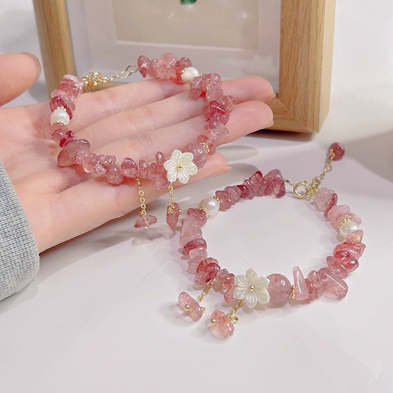 Strawberry Quartz Bracelet Green Strawberry & Super Seven
