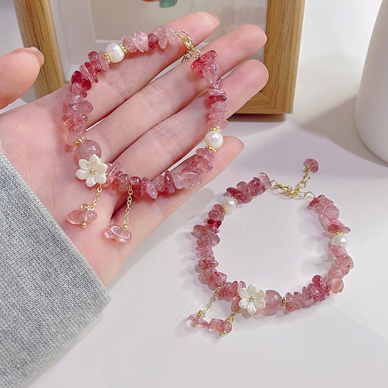 Strawberry Quartz Bracelet Green Strawberry & Super Seven