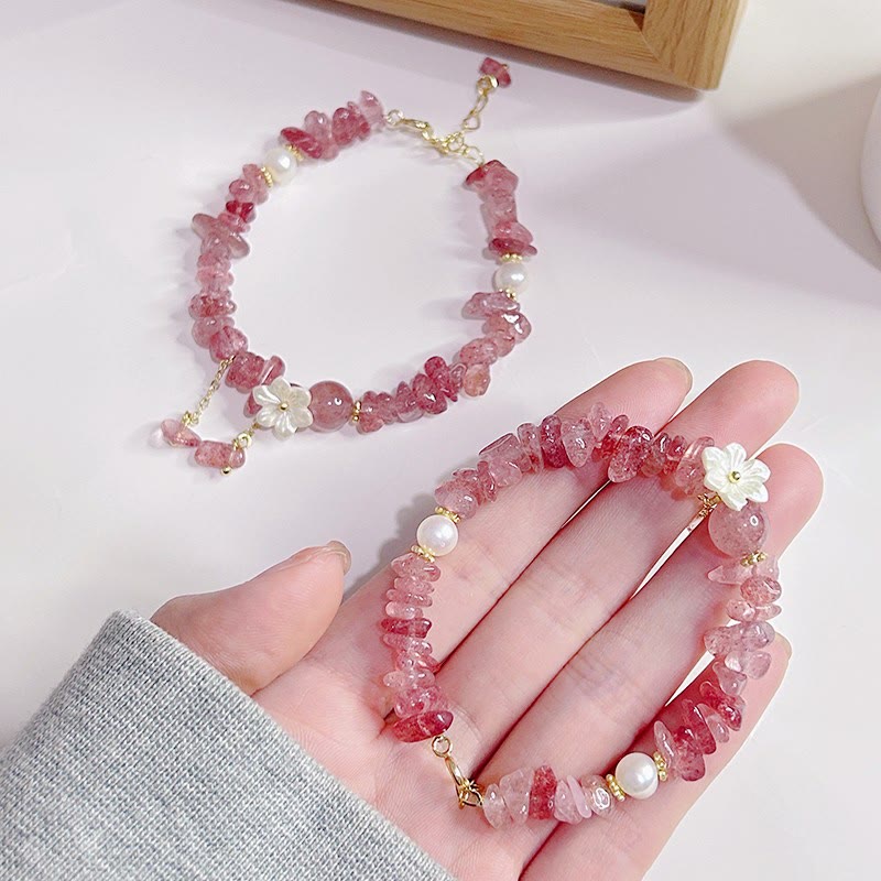 Strawberry Quartz Bracelet Green Strawberry & Super Seven