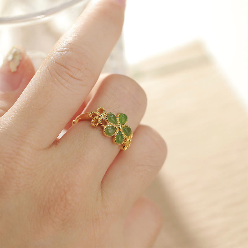 11mm Hetian Jade Prosperity Ring 925 Sterling Silver Gold Plated