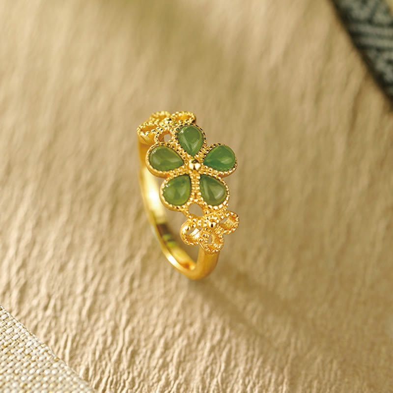 11mm Hetian Jade Prosperity Ring 925 Sterling Silver Gold Plated