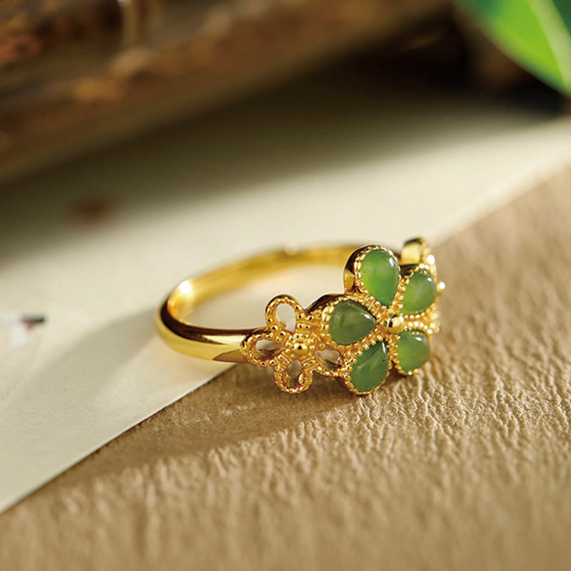 11mm Hetian Jade Prosperity Ring 925 Sterling Silver Gold Plated