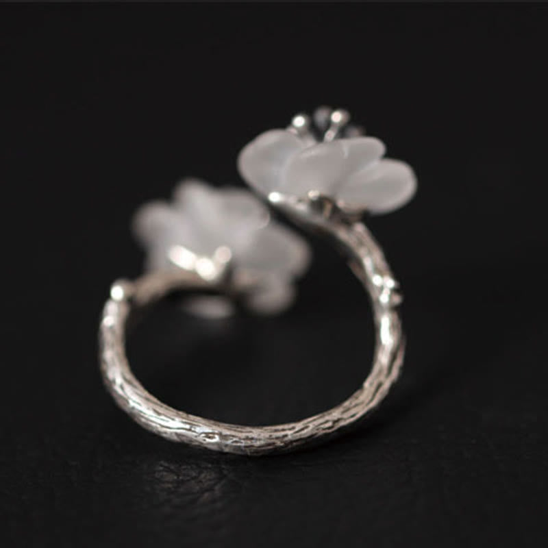 925 Sterling Silver White Crystal Double Plum Protection Ring