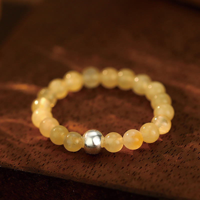 White Jade Black Onyx Crystal Bead Elastic Ring