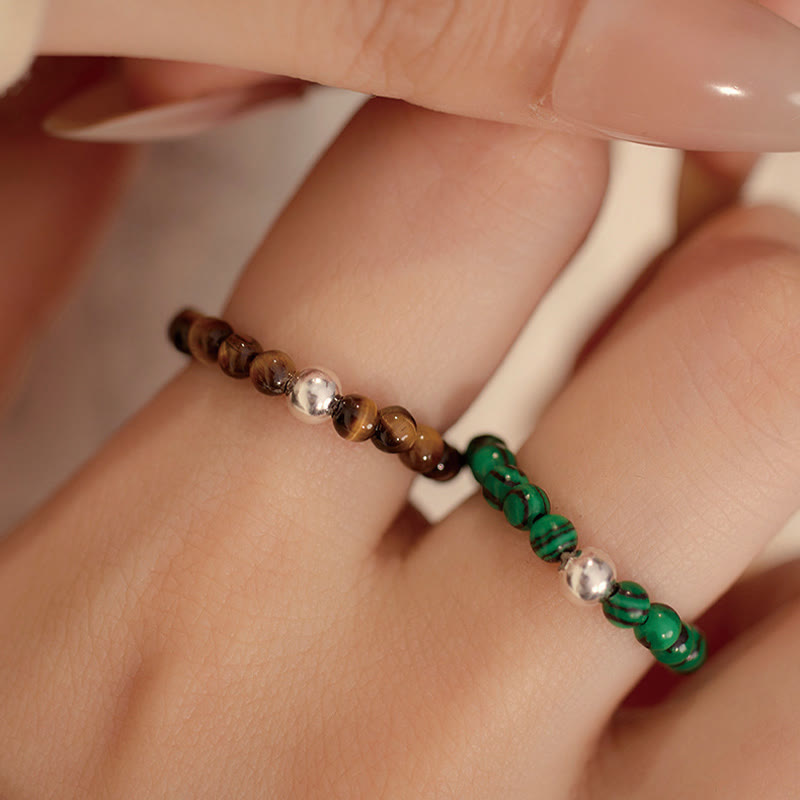 925 Sterling Silver Jade Ring with Crystal Beads for Blessing & Protection