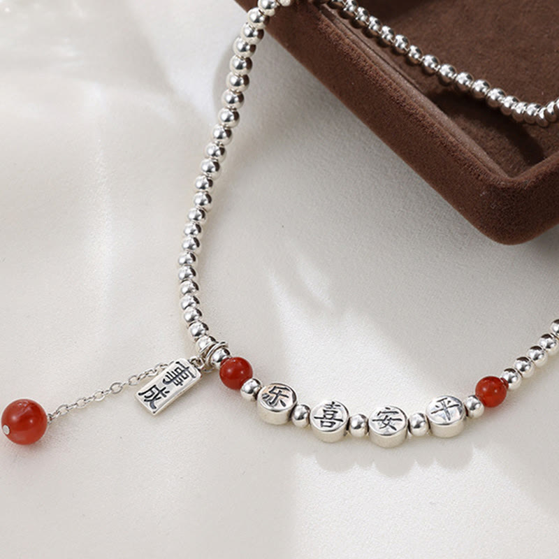 Red Agate 6mm & Silver Peace Anklet