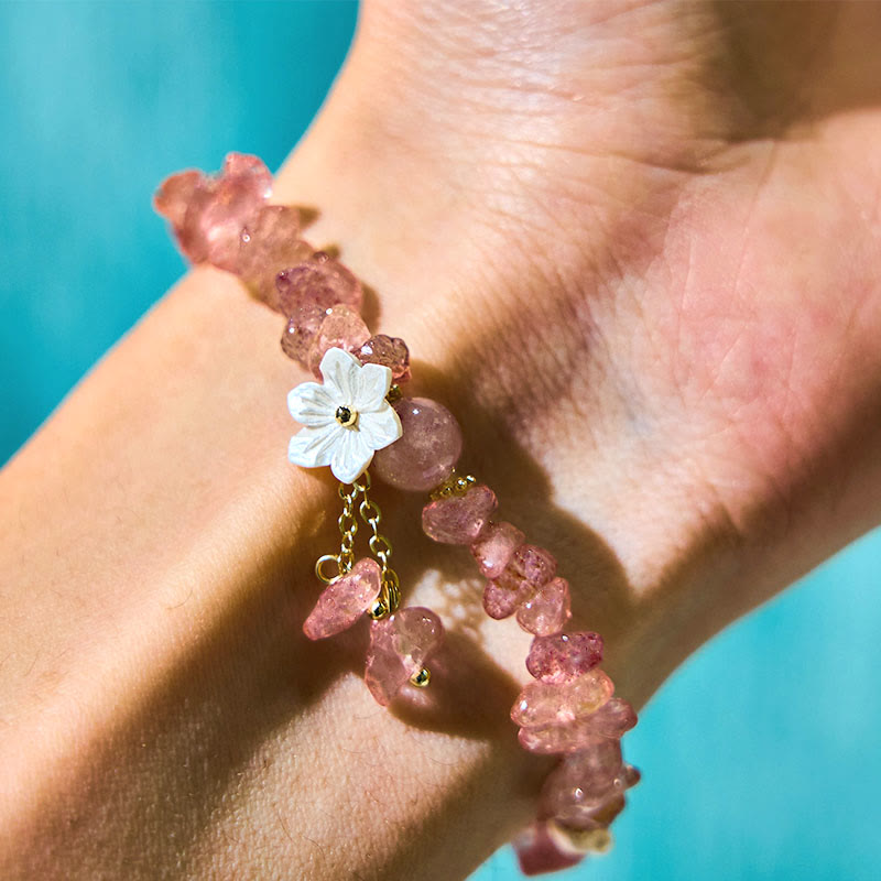 Strawberry Quartz Bracelet Green Strawberry & Super Seven
