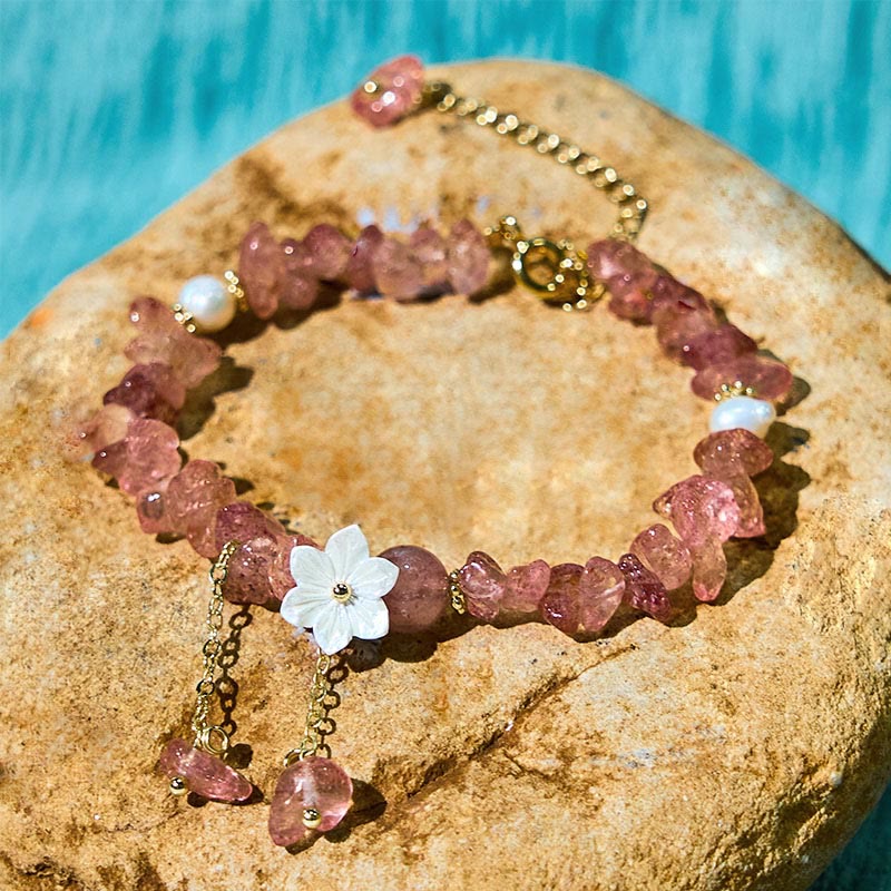Strawberry Quartz Bracelet Green Strawberry & Super Seven