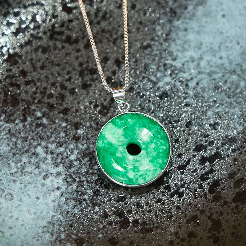 Unisex Cyan Jade Peace Buckle Necklace for Healing & Luck
