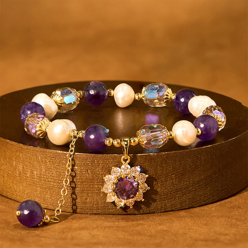 8mm Amethyst Pearl Sunflower Communication Bracelet for Women