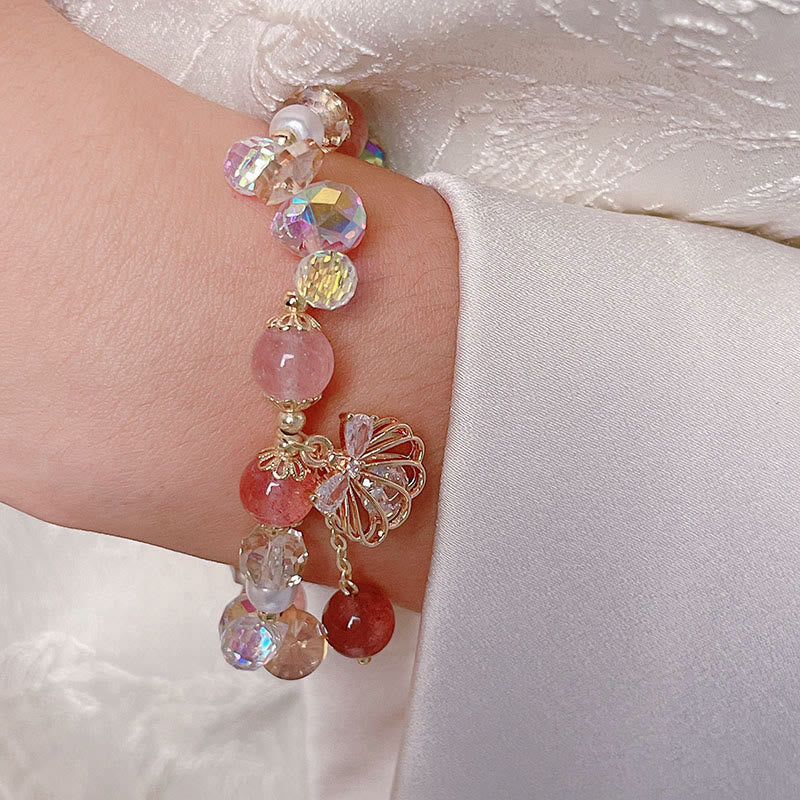 8mm Strawberry Quartz Pearl Bracelet for Healing and Love