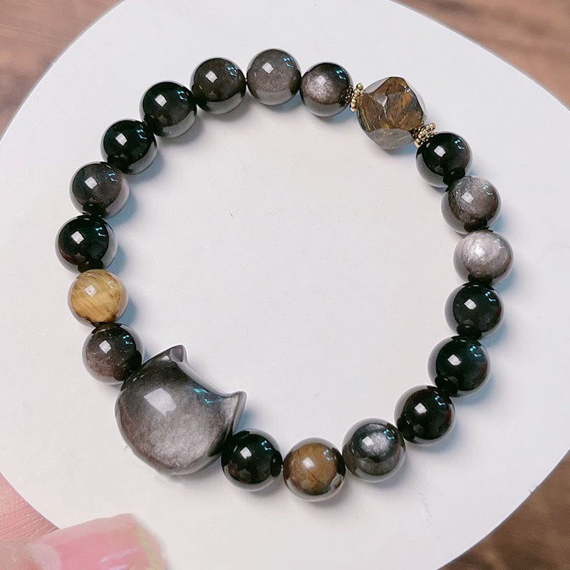 8mm Silver Sheen Obsidian Soothing Bracelet Unisex