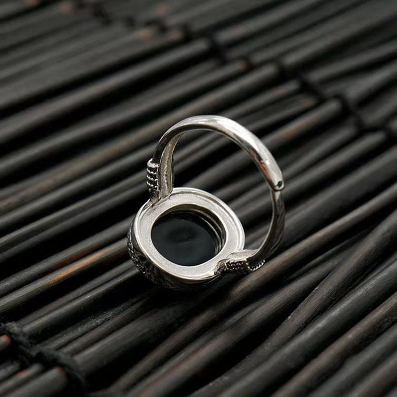 Adjustable Black Onyx Spiritual Protection Ring for Strength & Fortune