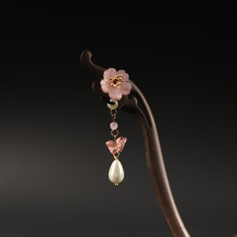 Ebony Flower Butterfly Blessing Hairpin | Chinese Hairpin