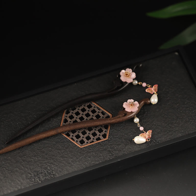 Ebony Flower Butterfly Blessing Hairpin | Chinese Hairpin