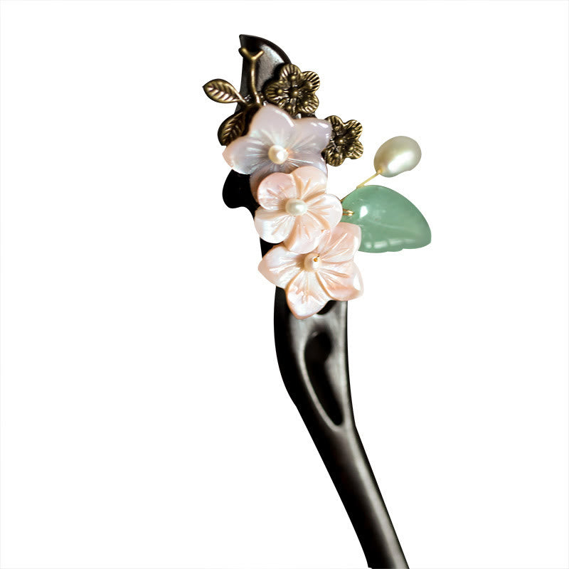 Ebony Shell Flower Blessing Hairpin | Chinese Hairpins
