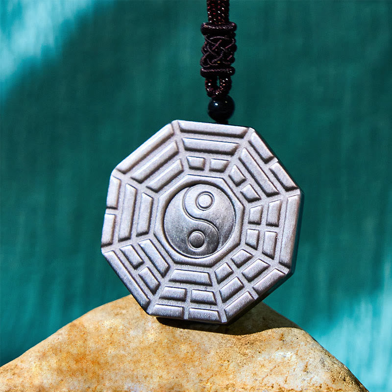 Silver Sheen Obsidian Yin Yang Necklace for Protection & Harmony