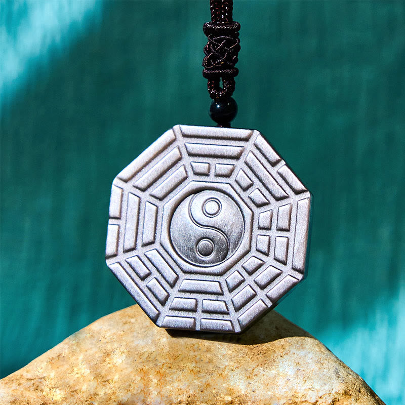 Silver Sheen Obsidian Yin Yang Necklace for Protection & Harmony