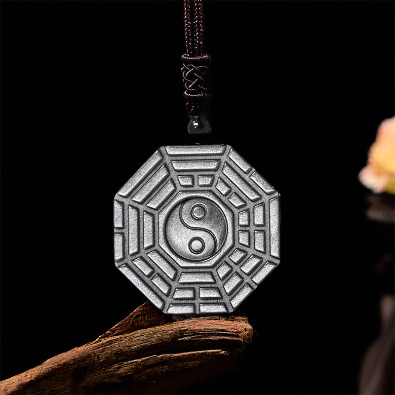 Silver Sheen Obsidian Yin Yang Necklace for Protection & Harmony